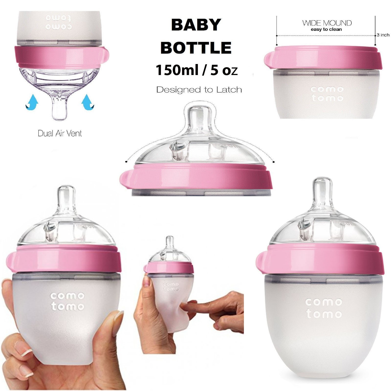 Comotomo Natural Feel Baby Bottle 150ML Pink l Little Baby Shop MY Online Store Malaysia